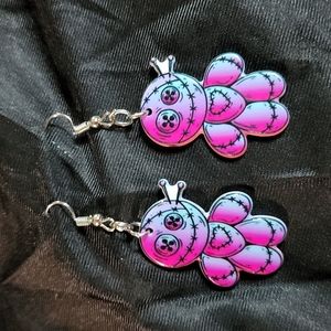 Hippy Sun voodoo doll pink earrings Wiccan Halloween